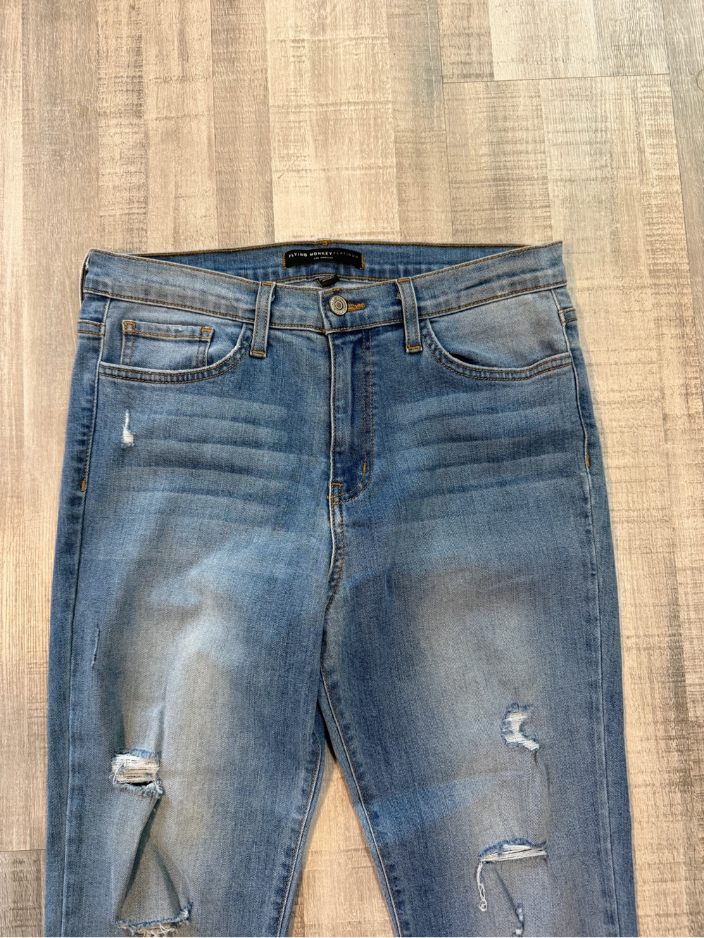 Flying Monkey Platinum Jeans Women’s 30 Distressed Blue Split Frayed Hem USA